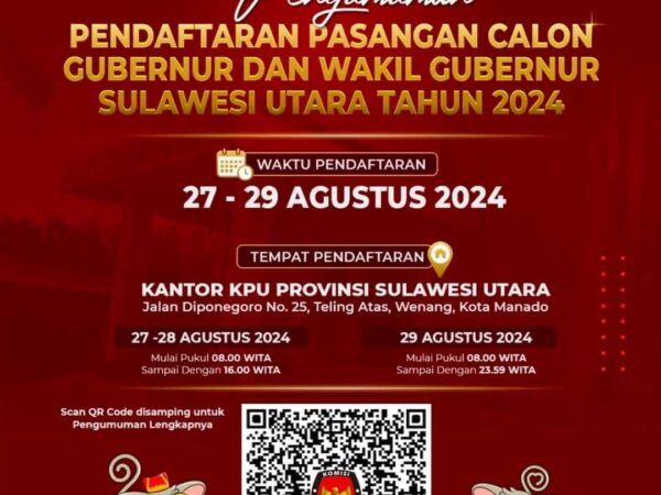 KPU Sulut Umumkan Pendaftaran Paslon Pilkada 2024